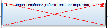 Una cita de la agenda tachada con una cruz roja punteada.